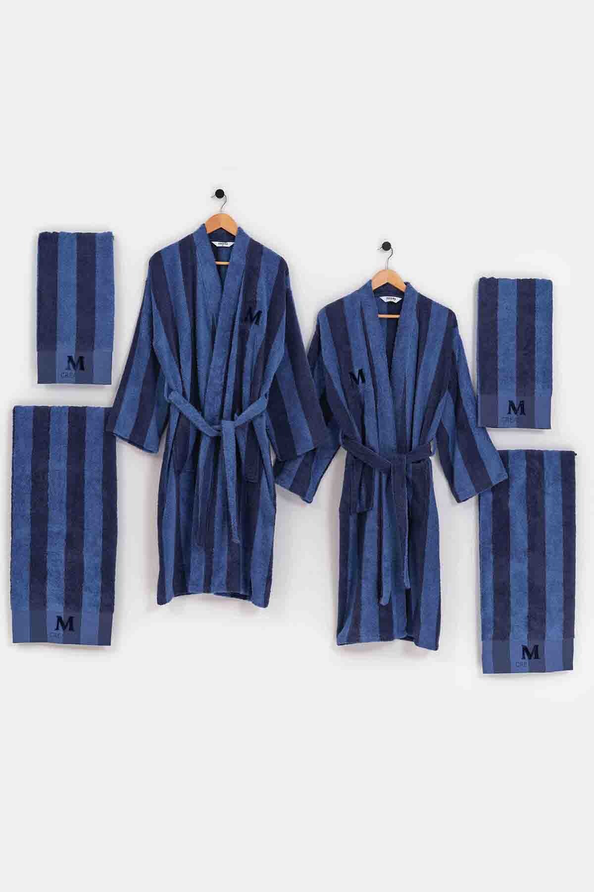 PURE STRIPE M - CREATIVE 6 PARÇA BORNOZ SETİ NAVY BLUE/BLUE - 1