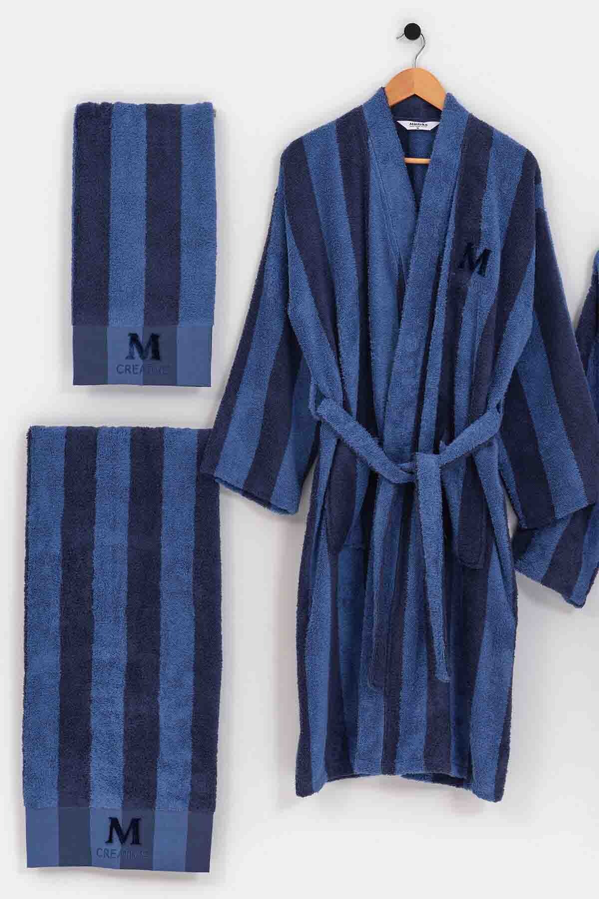 PURE STRIPE M - CREATIVE 6 PARÇA BORNOZ SETİ NAVY BLUE/BLUE - 2